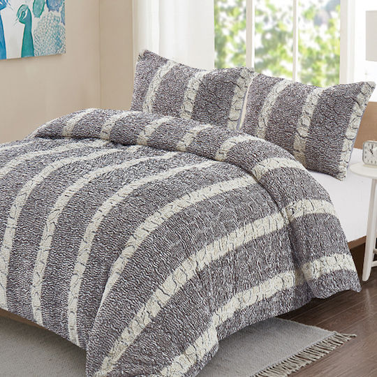 Saray Home Κουβερτοπάπλωμα Σετ Υπέρδιπλο 220x240εκ. Γκρι 3τμχ 300 GSM