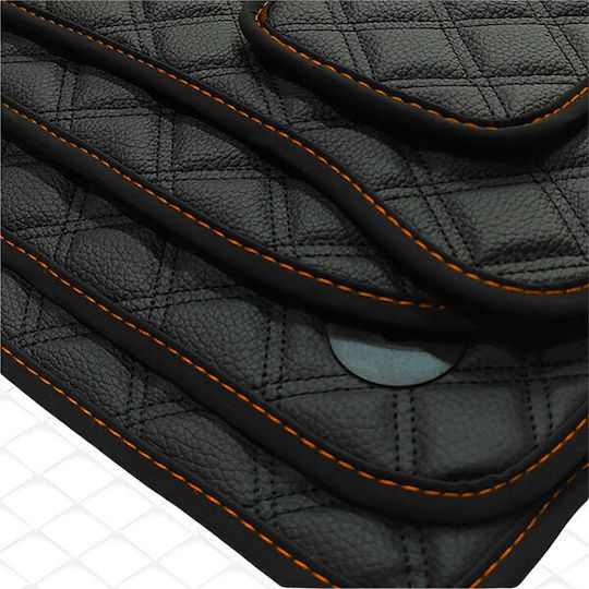 Toyota Paseo 1995-1999 Techno-Leder Cube Schwarz mit Oranger Stickerei Autoteppich-Set 4-teilig
