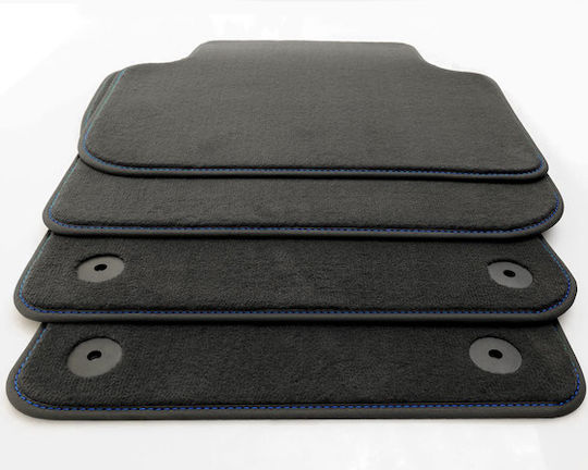 Mazda Tribute 2007-2011 Teppichmatten Schwarz Luxuslinie Blaue Nähte Griechische Herstellung Set aus 4 Teilen