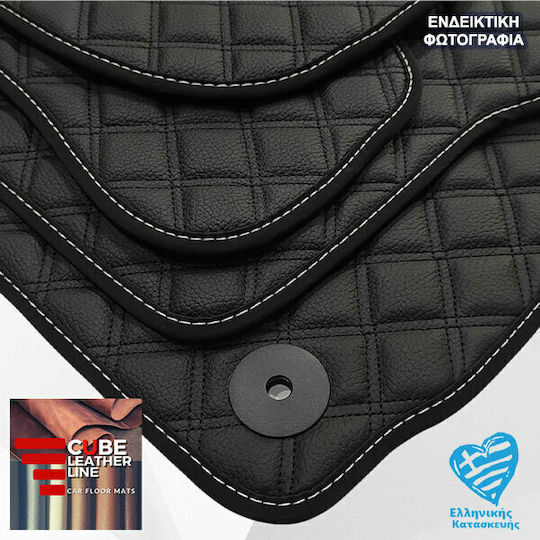 Mitsubishi Carisma 1995-2004 Technoleather Cube Negru cu Broderie Albă Set Mitsubishi de 4 Bucăți