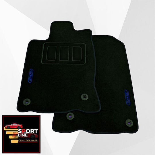 Honda Cr-z Carpet Mats Sport Line Black With Blue Stitching Blue Embroidery Cr-z Set of 2 Pieces
