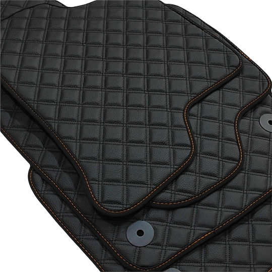 Set 2 bucăți Covorașe Auto Ford Transit Courier 2014 Piele Sintetică Cub Negru cu Broderie Portocalie RS