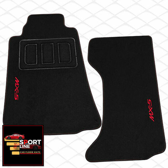 Mazda MX-5 2005-2015 Teppichmatten Sport Line Schwarz mit roter Naht Rote Stickerei MX-5 Set aus 2 Teilen