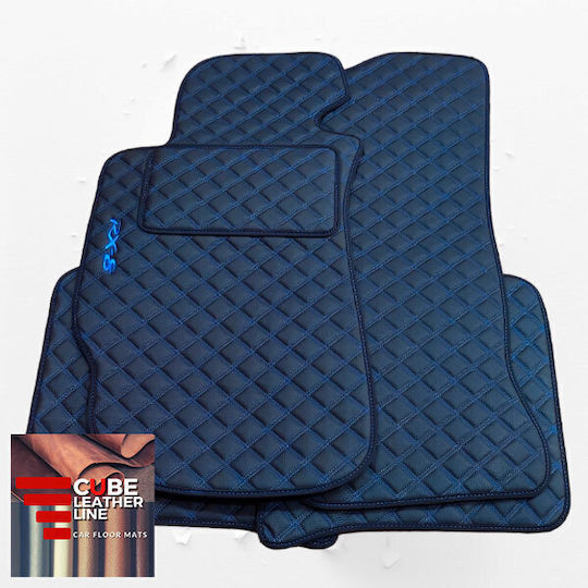Mazda Rx-8 2003-2012 Πατακια Τεχνοδερμα Cube Μαυρο Me Μπλε Ραφη Μπλε Κεντημα Rx-8 Σετ 4τμχ