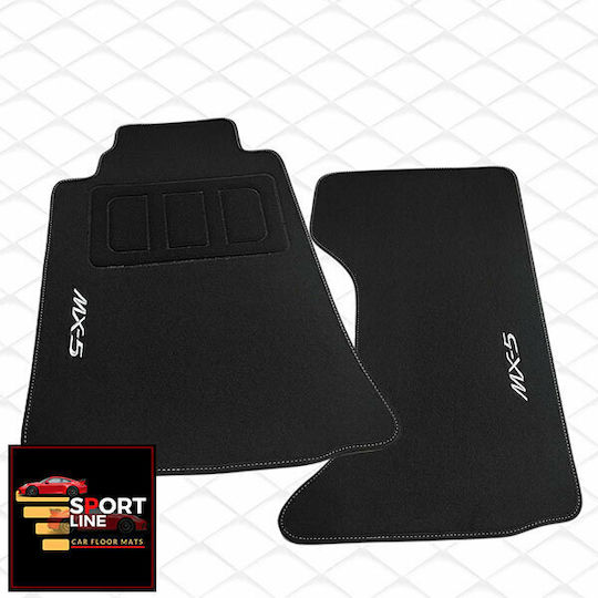 Set covorașe Mazda Mx-5 2005-2015 Sport Line Negru cu Cusături Albe Broderie Albă Mx-5 Set de 2 Bucăți