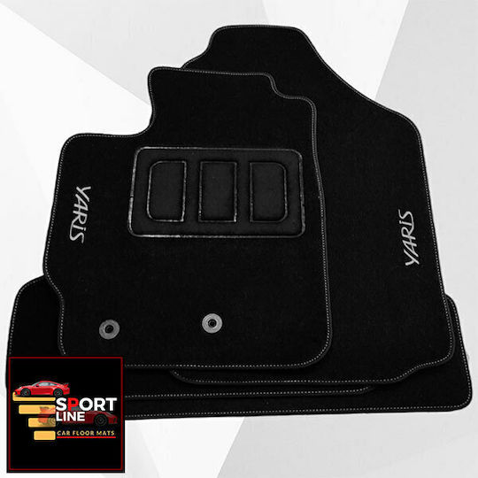 Комплект от 4 броя мокетни стелки за Toyota Yaris 2005-2011 Sport Line черни с бял шев и бродерия Yaris