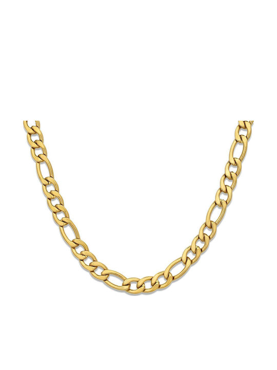 Goldjewels Figaro Lanț Gât din Oțel Placată cu Aur Largă Grosime 7mm și Lungime 55cm