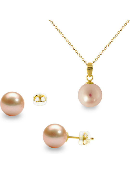 Margaritari Set with Earrings & Pendant from Gold 18K with Pearls