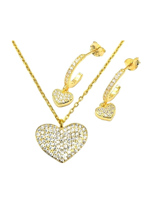 Gold Plated Silver Set Earrings & Necklace with Stones