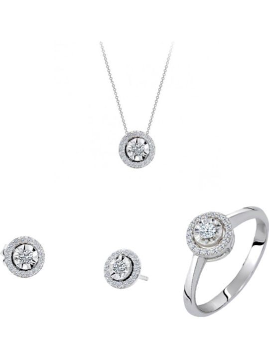 Set with Necklace , Earrings & Ring from White Gold 18K with Stones