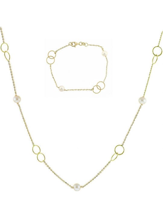 Art d or Σετ με Κολιέ & Βραχιόλι από Χρυσό 14K με Πέρλες