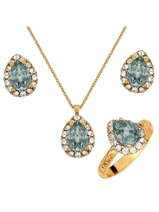 Gold Plated Silver Set Ring , Necklace & Earrings with Stones