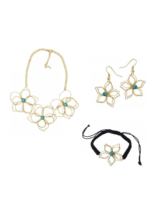 Tatu Moyo Set with Necklace , Earrings & Bracelet from Gold with Stones