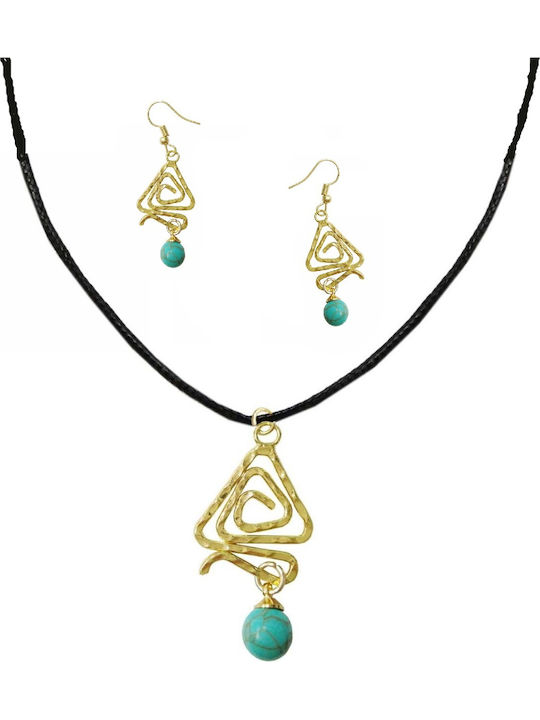 Gold Set Necklace & Earrings with Stones