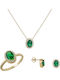 Set mit Halskette , Ohrringe & Ring aus Gold 14K mit Steinen