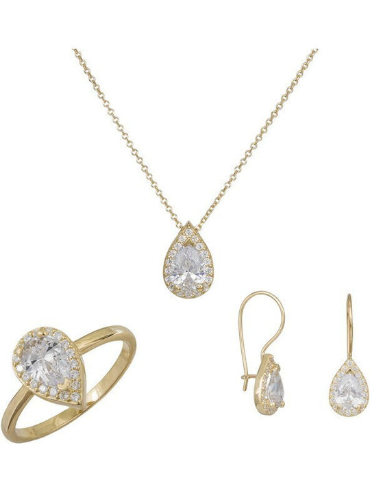 Set mit Halskette , Ohrringe & Ring aus Gold 14K