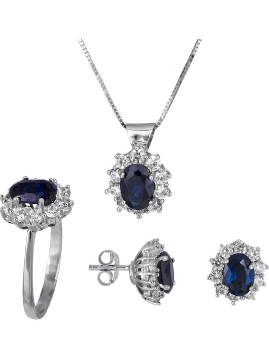 Set mit Halskette , Ohrringe & Ring aus Weißgold 14K