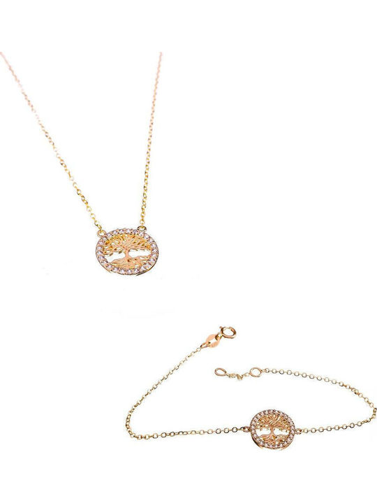 Gatsa Set with Necklace & Bracelet from Gold 14K with Stones