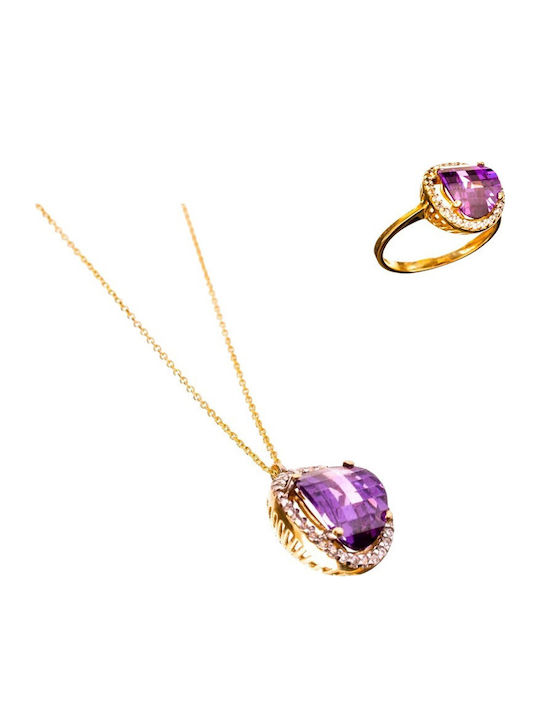 Gatsa Set with Necklace & Ring from Gold 14K with Stones