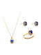 Gatsa Set with Necklace , Earrings & Ring from Gold 14K with Stones