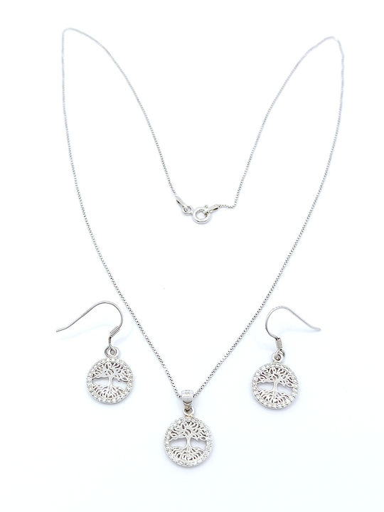 PS Silver Set with Necklace & Earrings from Silver with Stones