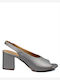 Leder Peeptoe Pumps mit Riemchen Silber