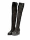 Leder Damenstiefel mit mittlerem Absatz Schwarz