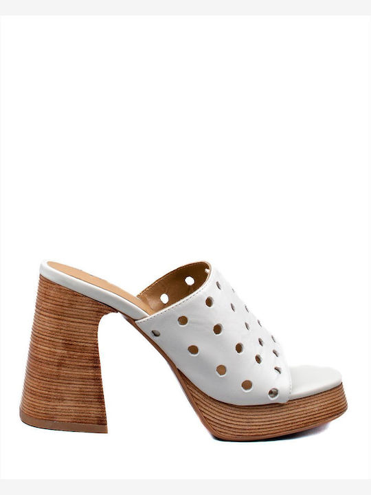 Favela Chunky Heel Leather Mules White