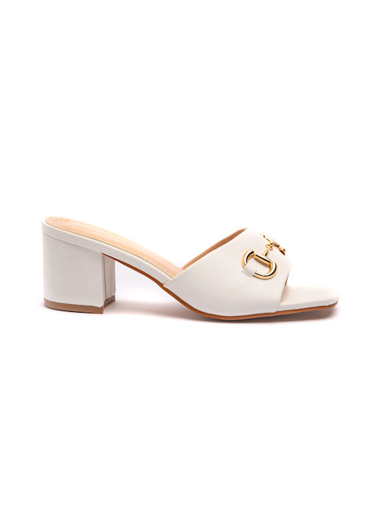 Malesa Chunky Heel Mules White