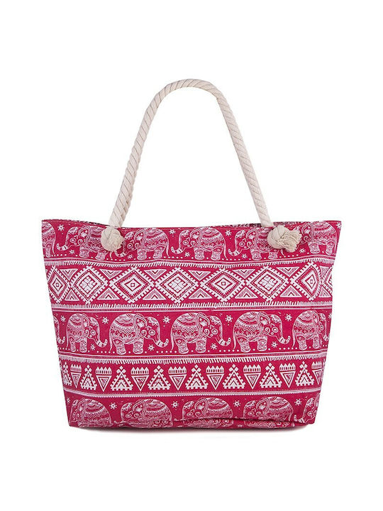 Beach Bag from Canvas with Ethnic design Pink