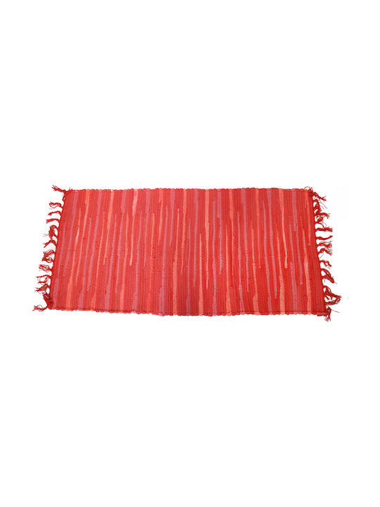 Rug Rectangular Cotton with Fringes Red