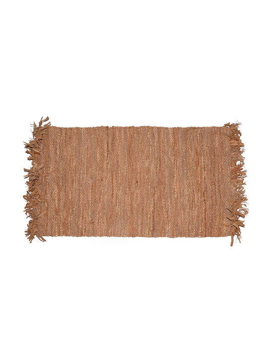 Rectangular Rug Leather for Fireplace with Fringes Brown