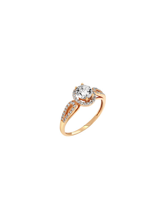 Single Stone Ring of Pink Gold 14K