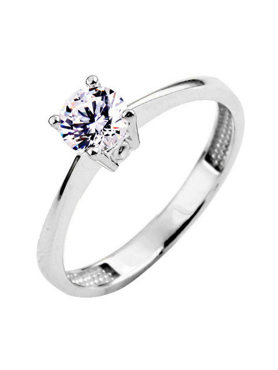 Single Stone Ring of White Gold 9K