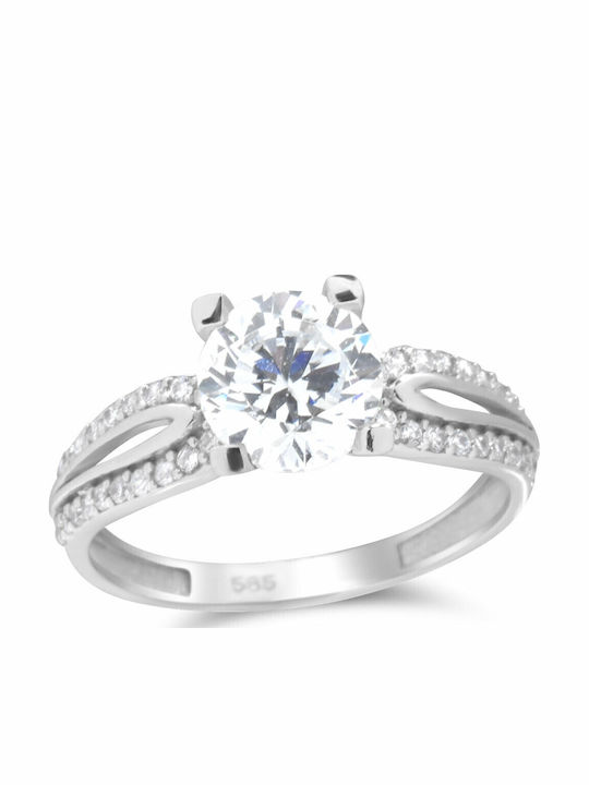 Goldjewels Μονόπετρο από Λευκόχρυσο 14K με Ζιργκόν