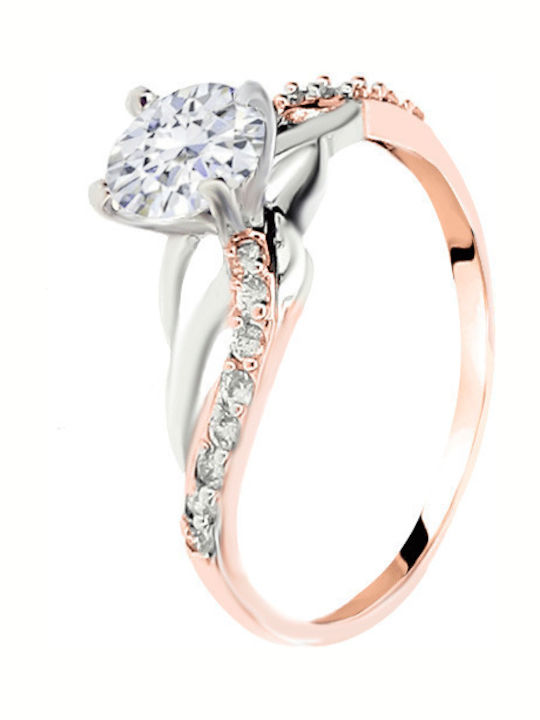 Einzelner Stein Ring aus Roségold 14K mit Zirkon