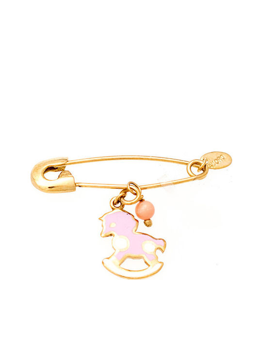 Kontopoulos Child Safety Pin made of Gold 9K with Constantinato for Girl