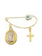 Child Safety Pin made of Gold and White Gold 9K with Cross