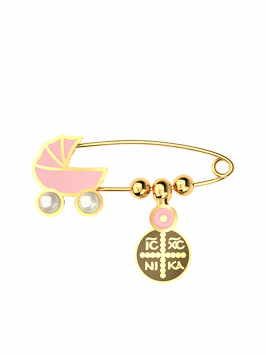Child Safety Pin made of Gold Plated Silver with Constantinato for Girl