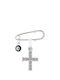 Papadopoulos Gold Child Safety Pin made of White Gold 14K with Cross