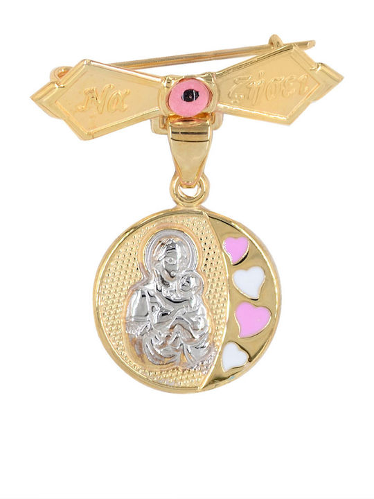 Tasoulis Jewellery Collection Παιδική Παραμάνα από Χρυσό 9K με Εικόνα της Παναγίας για Κορίτσι
