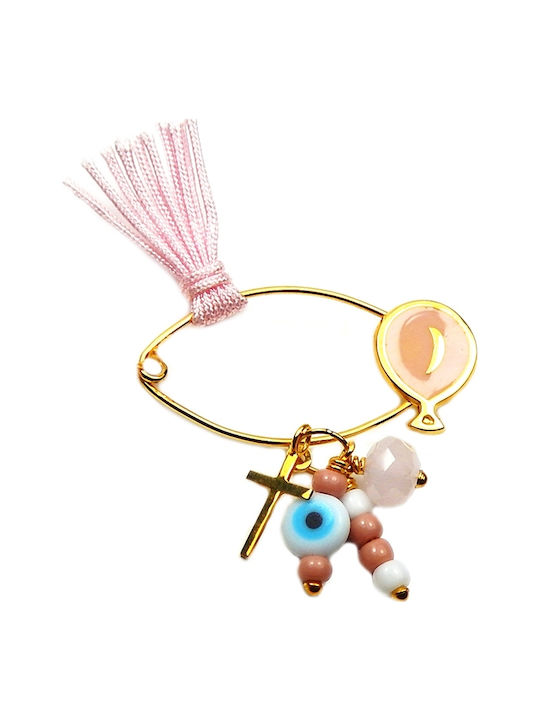 Child Safety Pin made of Gold 14K with Cross for Girl