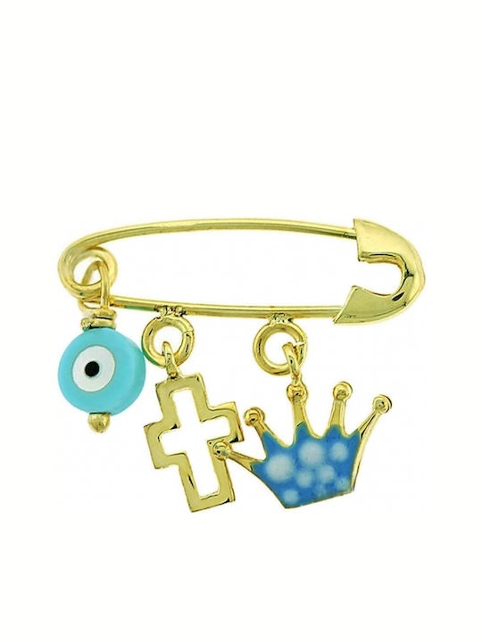Art d or Child Safety Pin made of Gold 9K with Cross for Boy