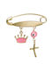 Child Safety Pin made of Gold 9K with Cross for Girl
