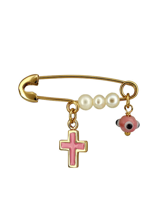 Kinder Sicherheitsnadel aus Gold 9K mit Kreuz für Mädchen