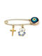 Kids Gold Plated Silver Safety Pin Charm with Cross for Boy