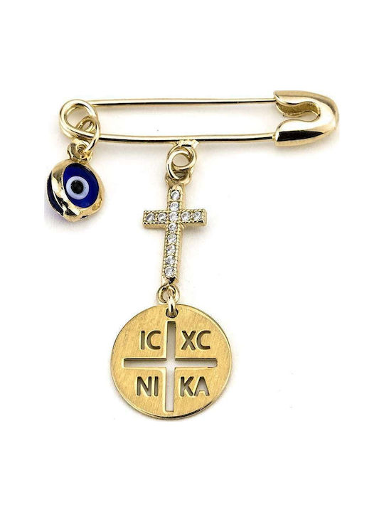 Goldsmith Παιδική Παραμάνα Σταυρουδάκι. από Επιχρυσωμένο Ασήμι με Σταυρό και Κωνσταντινάτο