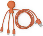 Xoopar Regular USB to Lightning / Type-C / micro USB Cable Πορτοκαλί 1m (1Μ.MICRO)
