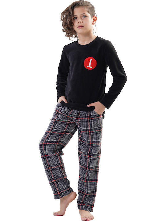 Vienetta Secret Kinder Schlafanzug Winterlich Fleece Schwarz