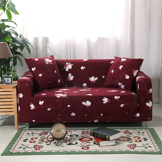 Factory Elastische Abdeckung für Dreisitziges Sofa Burgundisch 1Stück G2-ELSOCO-34134-3S-FLOWER-OEM